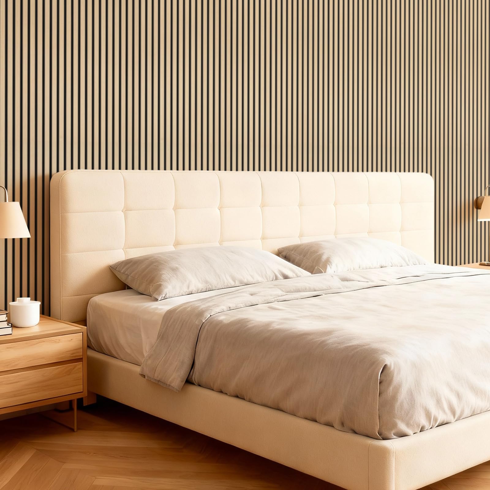 TONOR Lot de 4 Panneau Mural Decoratif de Bois, 120 x 60 -2.88㎡, Panneaux Acoustique en 3D, Tasseau Bois Mural Insonorisants pour Decoration Murale Chambre, Salon, Bureau, Comptoir, Chêne