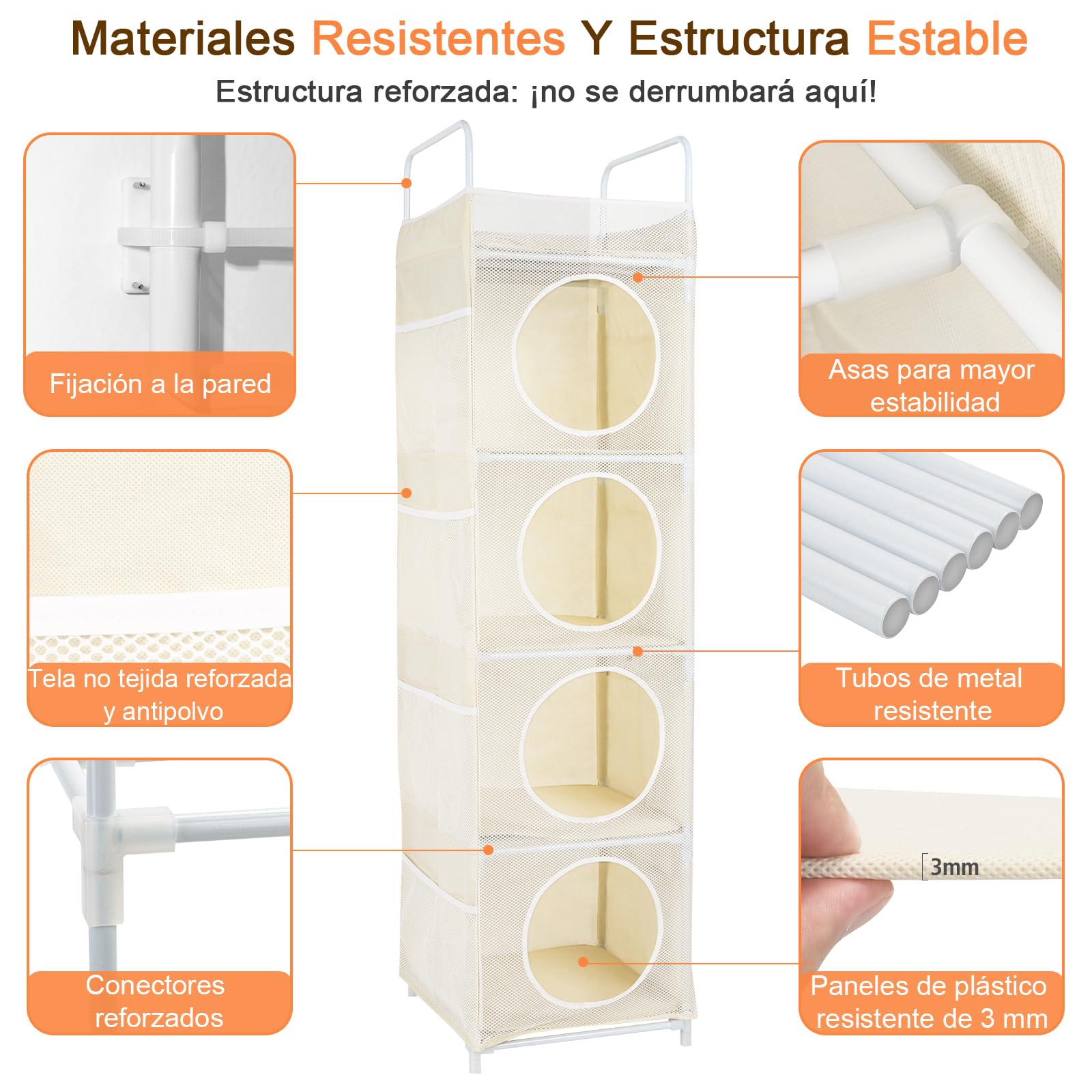 Almacenamiento de juguetes, 42 x 42 x 162 cm, caja de juguetes de 5 niveles y 8 bolsillos laterales