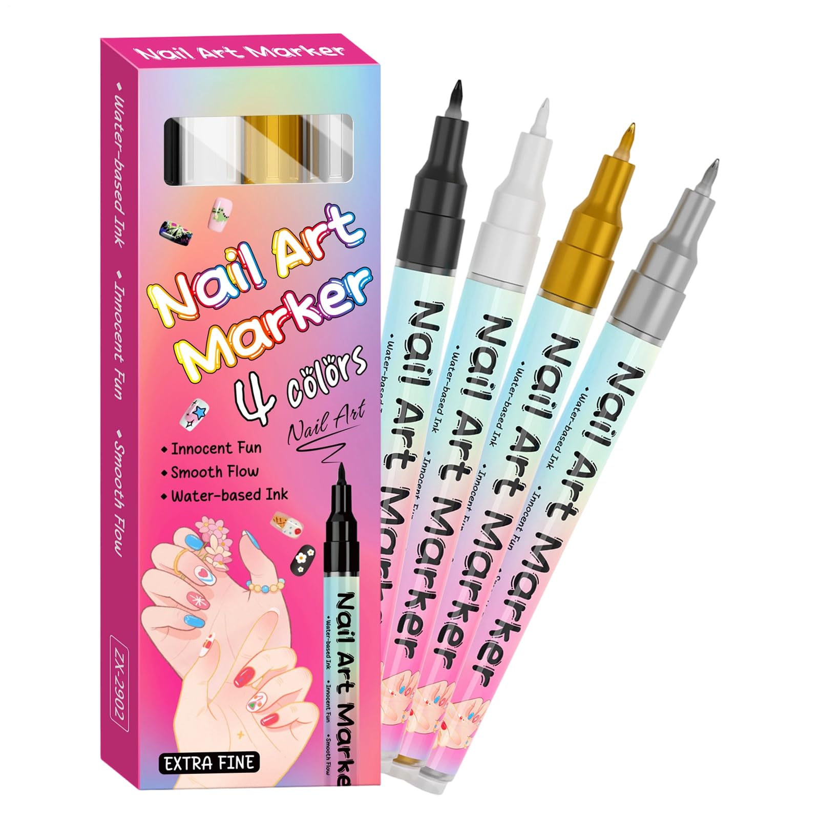 Nagelstift-Set 4 Stücke Langlebige Farbige Feine Spitzen Tragbare Nagel | Malstift Für Kreative , Punktierung, Hervorhebung Für Nageldesign, Maniküre Und Zeichnen