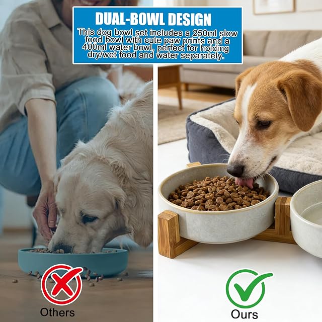 Foto 6 de 7 de Juego de cuencos para perros de cerámica, 650 ml, juego de cuencos para perros con patas