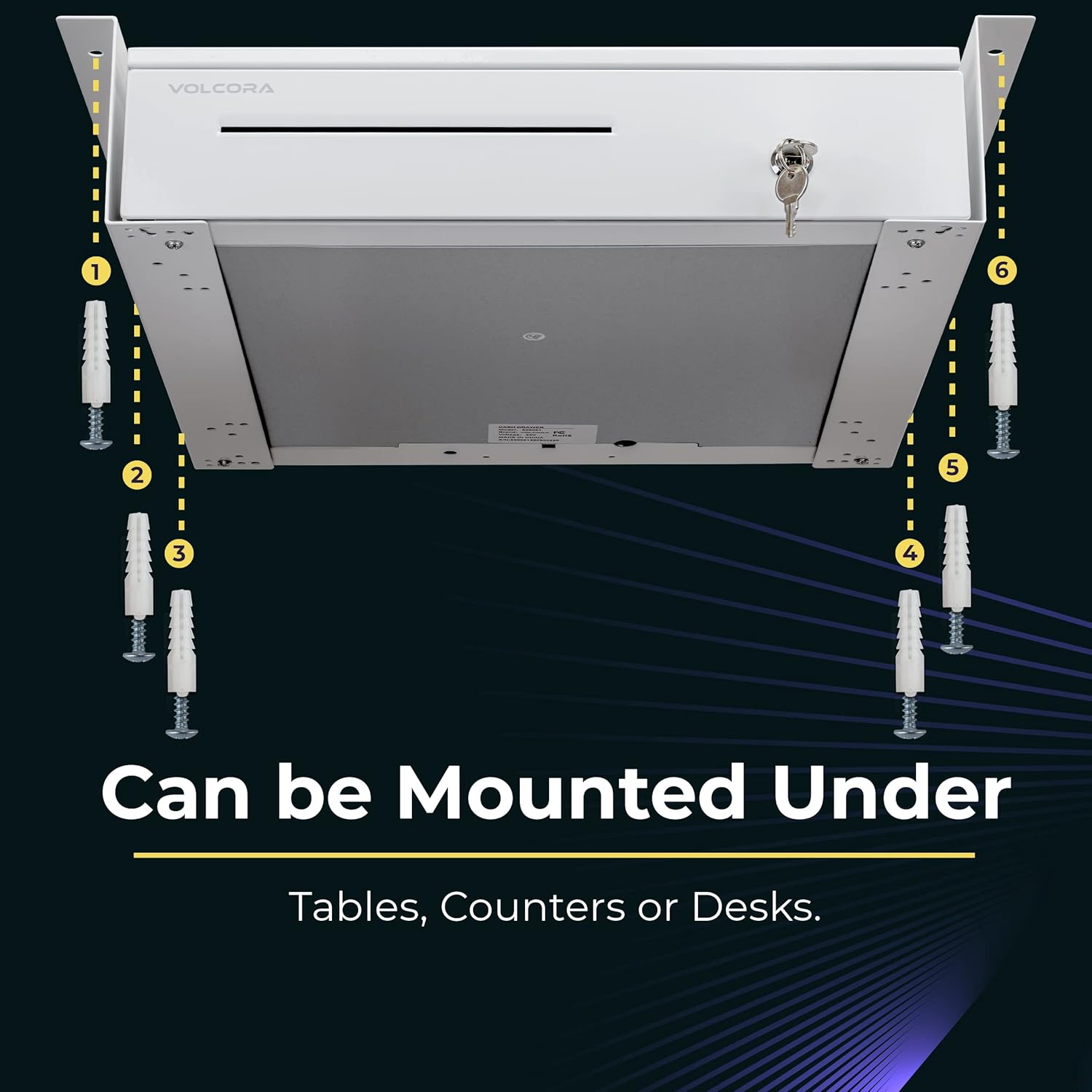 Volcora Cash Drawer Under Counter Mounting Metal Bracket - 16" x 5" x 2" White Heavy Duty Steel for Under Desk Installation - Under Cabinet Compatible with Most Cash Registers