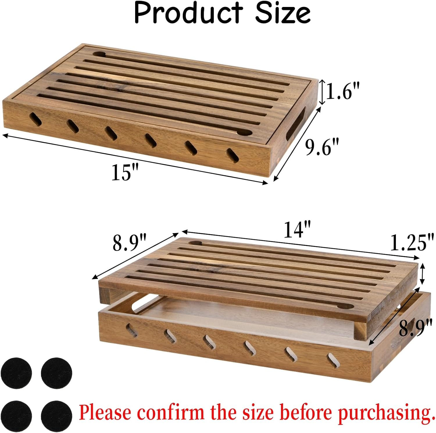 Goaste Wood Bread Cutting Board with Crumb Catcher, 15 Inch Bread Slicer Board with Crumb Holder Tray, Premium Natural Chopping Board for Bagels Sourdough Homemade Loaves, Double as Bread Serving Tray