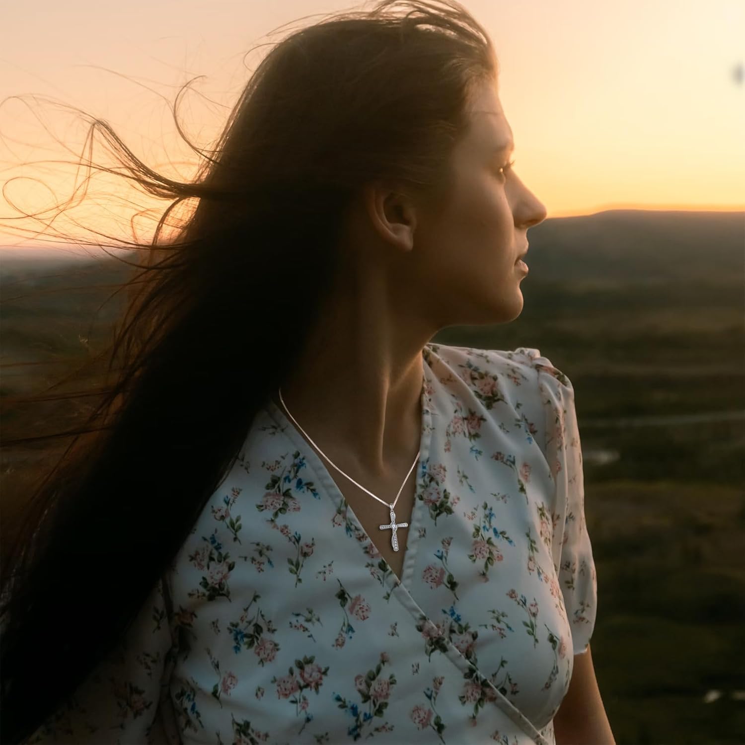 Womens Cross Necklace 925 Sterling Silver Birthstone Cross Pendant Jewelry for Her - Image 2