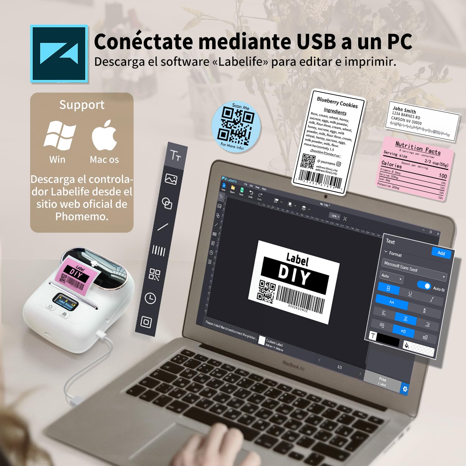 Phomemo M110 Imprimante Etiquette Thermique， Mini éTiqueteuse Bluetooth éTiqueteuse Autocollantes Imprimante Portable Thermique Compatible avec iOS Android pour La Maison, Le Bureau Et Les Petites