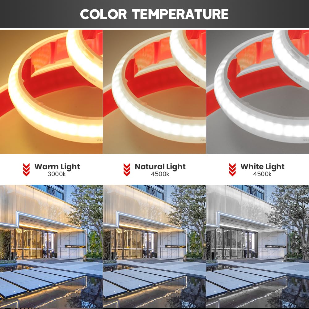 Tira LED COB 24V [50M, Blanco 6000-6500K], IP68 impermeable flexible, 320 LEDs/m tira LED FCOB cortable CRI90+, decoración interior y exterior para el hogar