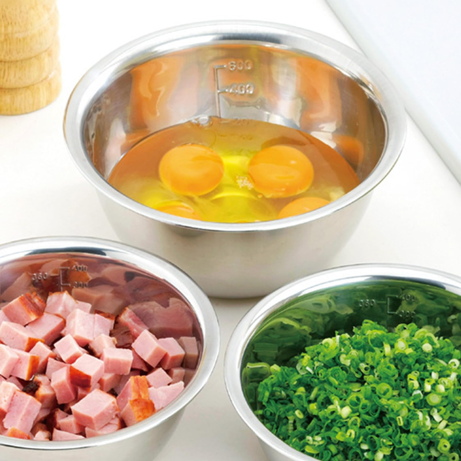 Lot de 5 cul de poule inox, saladiers en acier inoxydable, en 5 tailles, bol inox mélangeurs en acier inoxydable cuisine empilables de service 0,6 l, 0,9 l, 1,6 l, 2 l/2,6 l