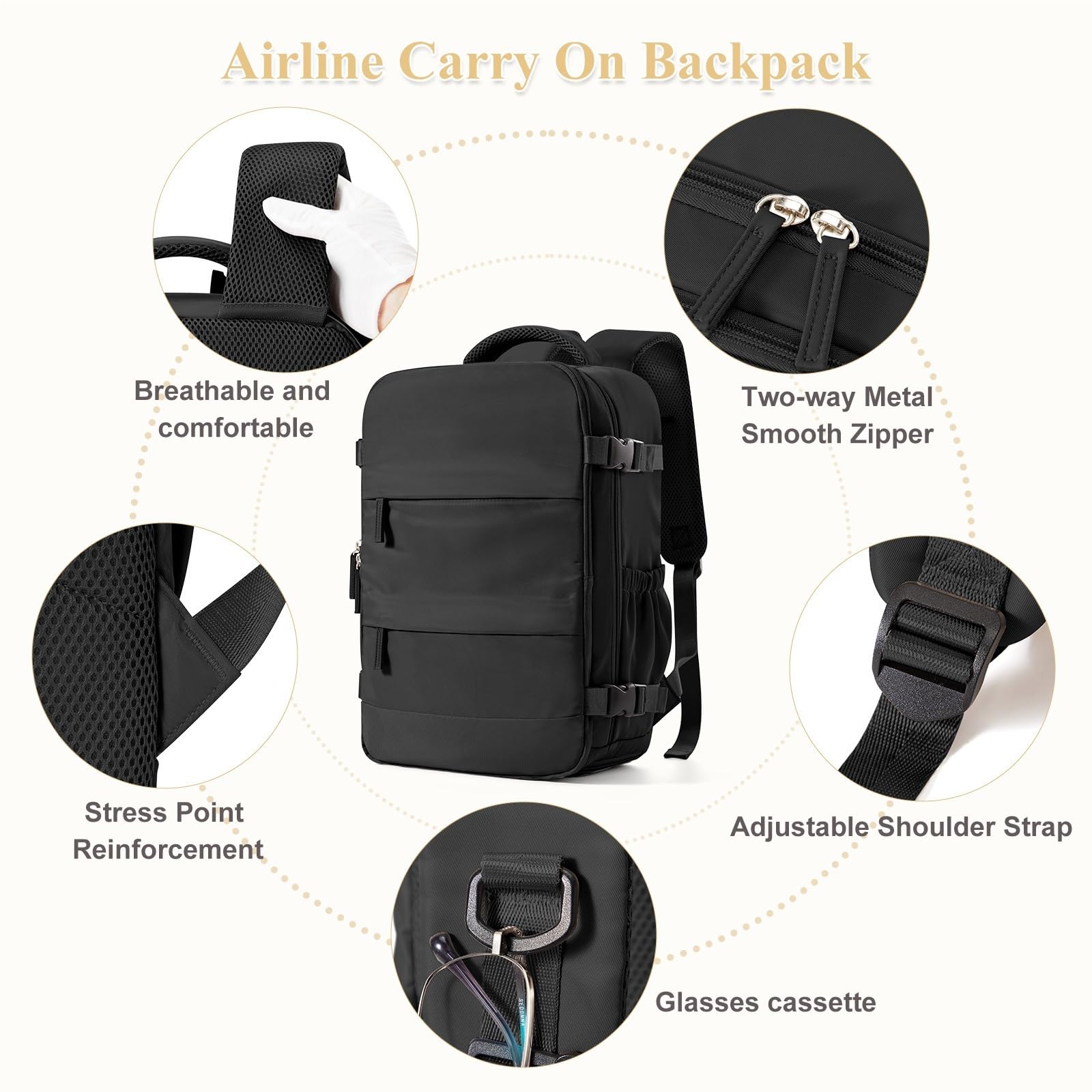 Handgepäck Rucksack Business-Laptop-Rucksack, Weekender-Tasche, Tagesrucksack mit großem Fassungsvermögen, Wanderrucksack, Flugzeug-Rucksack, Handgepäck-Rucksack