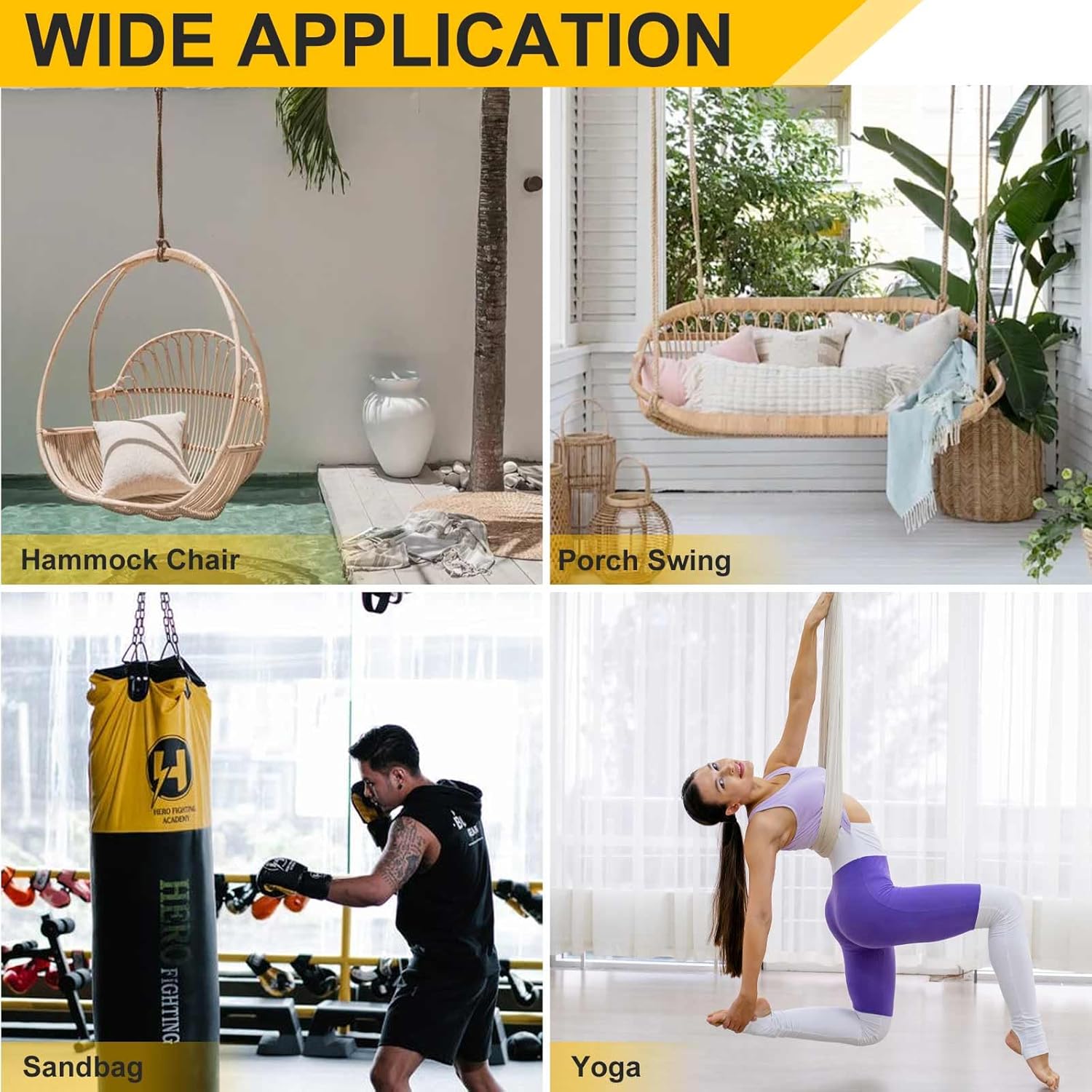 Heavy Duty Black Hammock Hooks Screws Bolts Included, Over 1700 lb Rust-Resistant Swing Hook Hardware, M10 Hanging Kit for Porch Yoga Seat Trapeze (Indoor/Outdoor) 5 7108ljiVIzL. AC SL1500