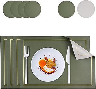 Ulikey Tovaglietta in Pelle, Antiscivolo Tovagliette e Sottobicchiere, Due Colori PU Tovagliette Decorazioni per la Tavola Lavabile Resistenti al Calore per Cucina, Ristoranti, Hotel-Set di 4