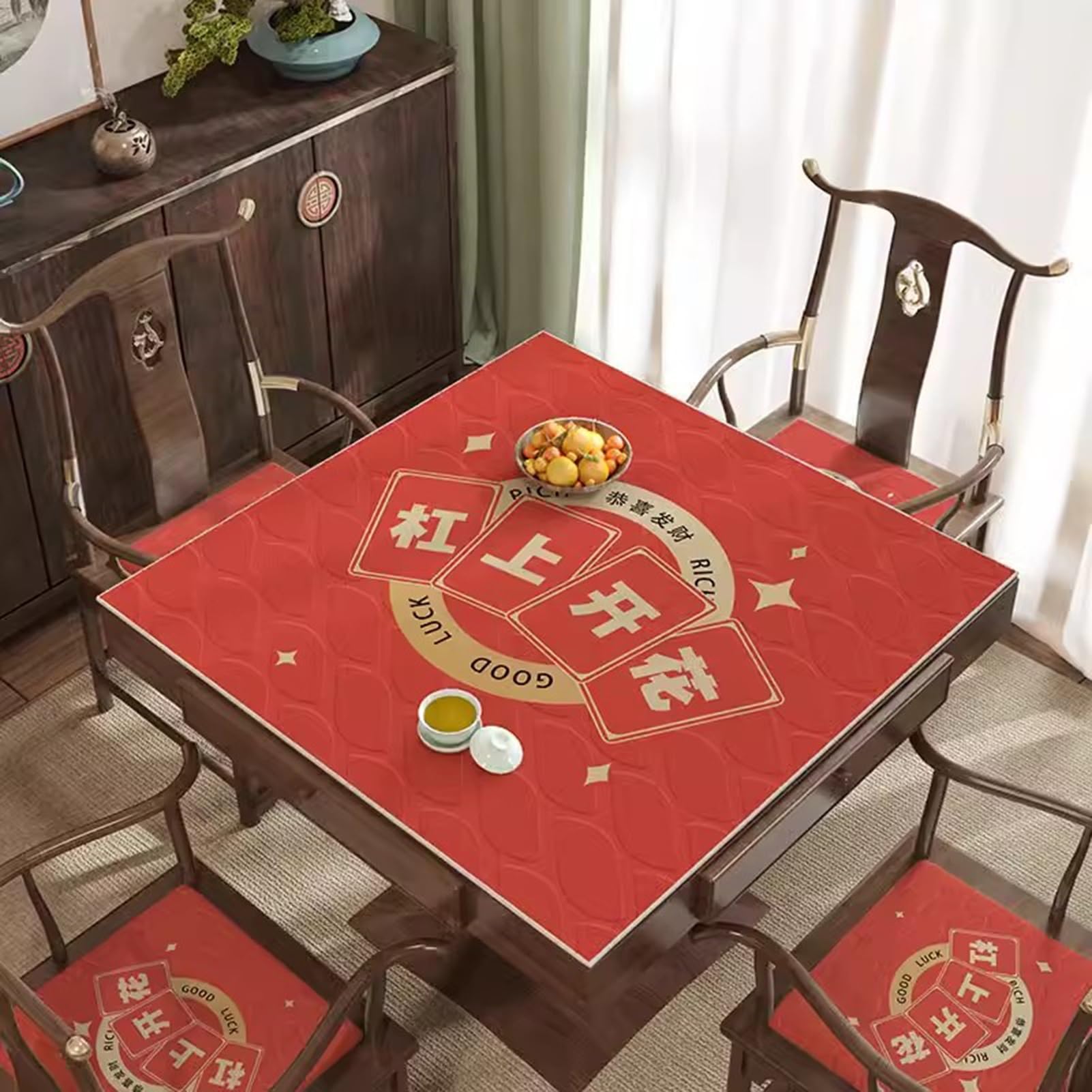 Mahjong mata cicha mata mahjong, mieszana, antypoślizgowa mata stołowa Mahjong, rodzinna mata na stół do gier, z torbą do przechowywania, wymiary: 85 x 85 cm