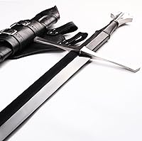 Vista 5 de SV Espada medieval occidental, espada real templada hecha a mano de espiga completa, acero al manganeso afilado de 50.4 pulgadas, exhibición
