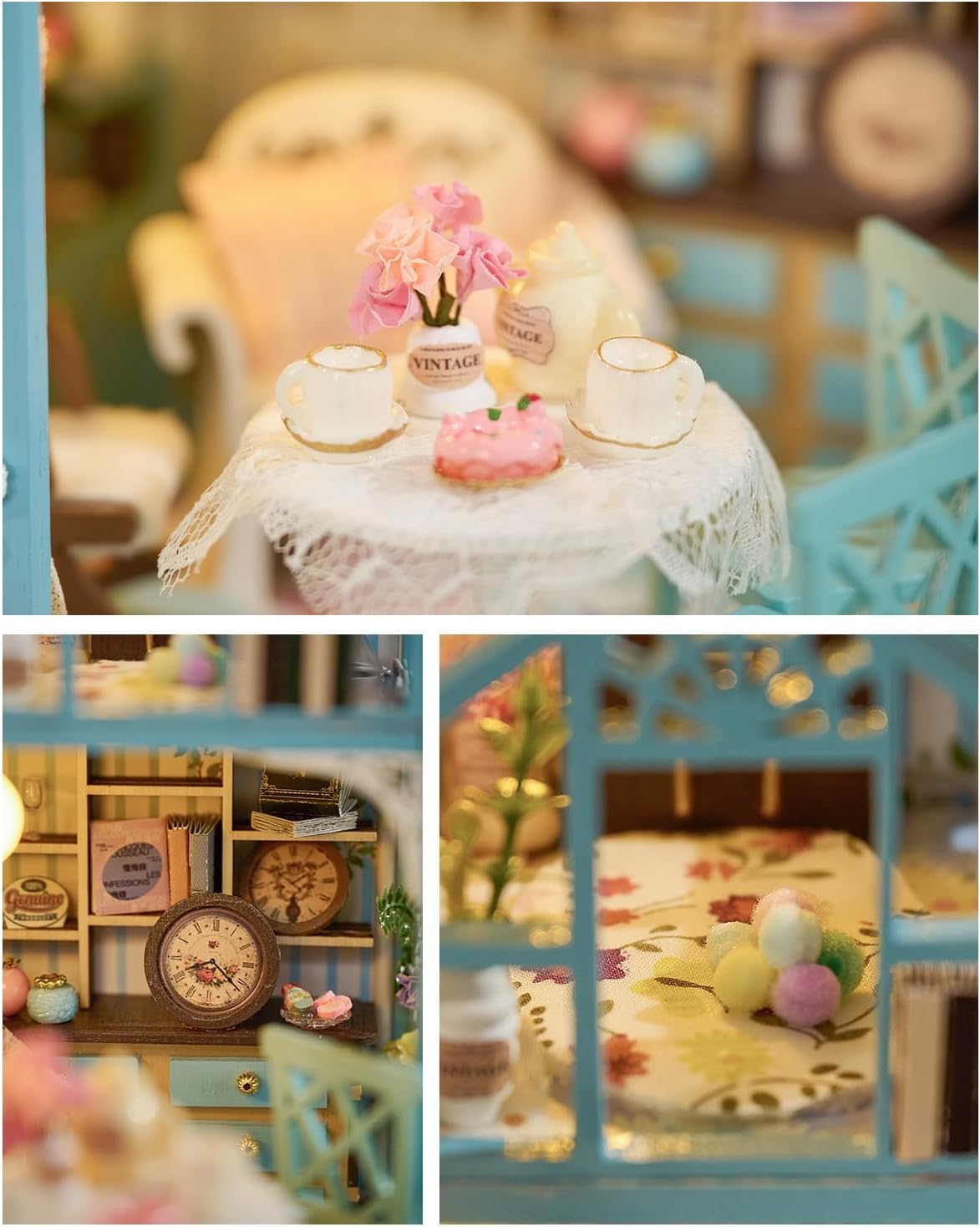 DIY Miniature House Kit for Adults, Teens and Beginners, Mini House Building Kit with Furniture and LED Lights, Wooden Dollhouse Kit Decoration for Gift for Family and Friend (Floral Reverde)