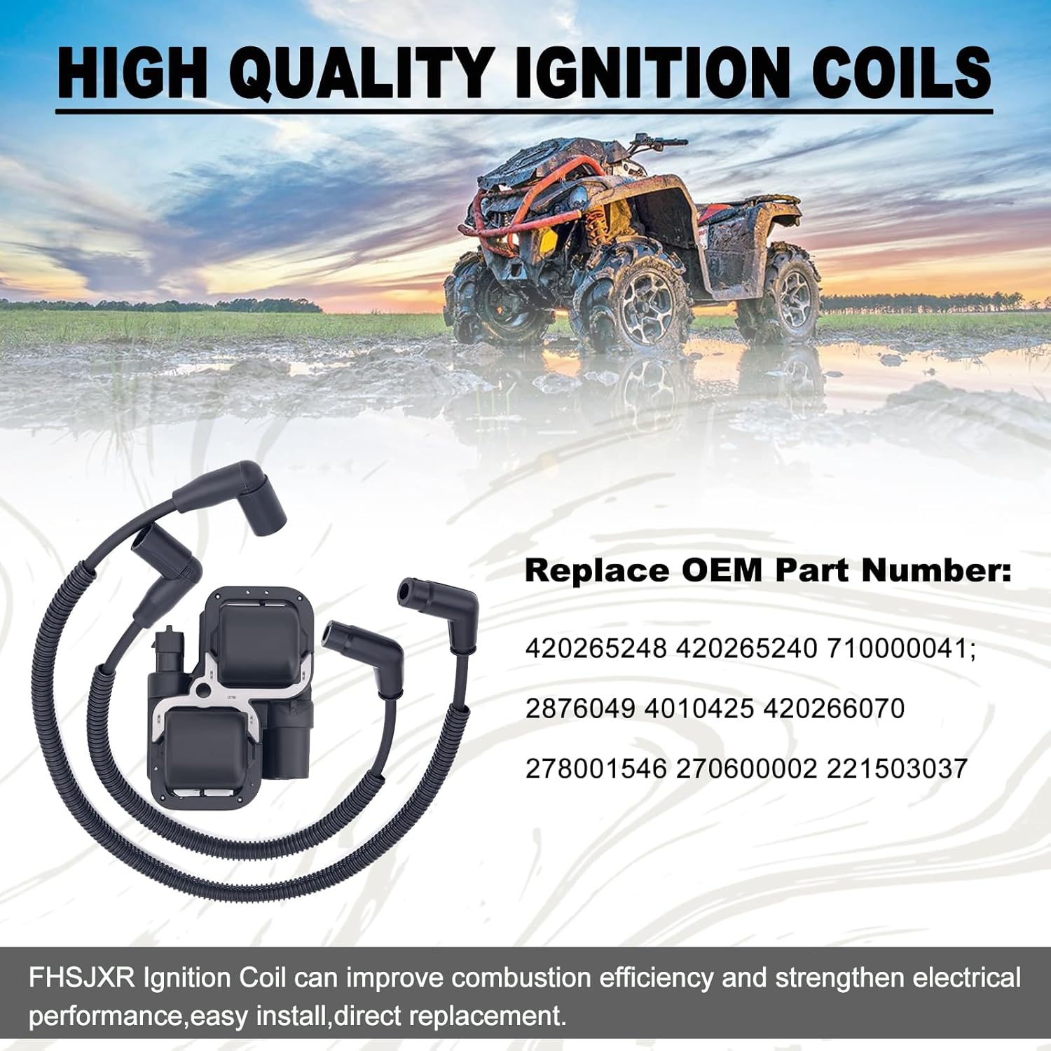 Ignition Coil Pack & Spark Plug Wire Cap for Can-Am Commande Maverick Renegade Outlander MAX 500 570 650 800 800R 1000 1000R Bombardier Traxter 500 650, 420265248 420265240 710000041 278001546