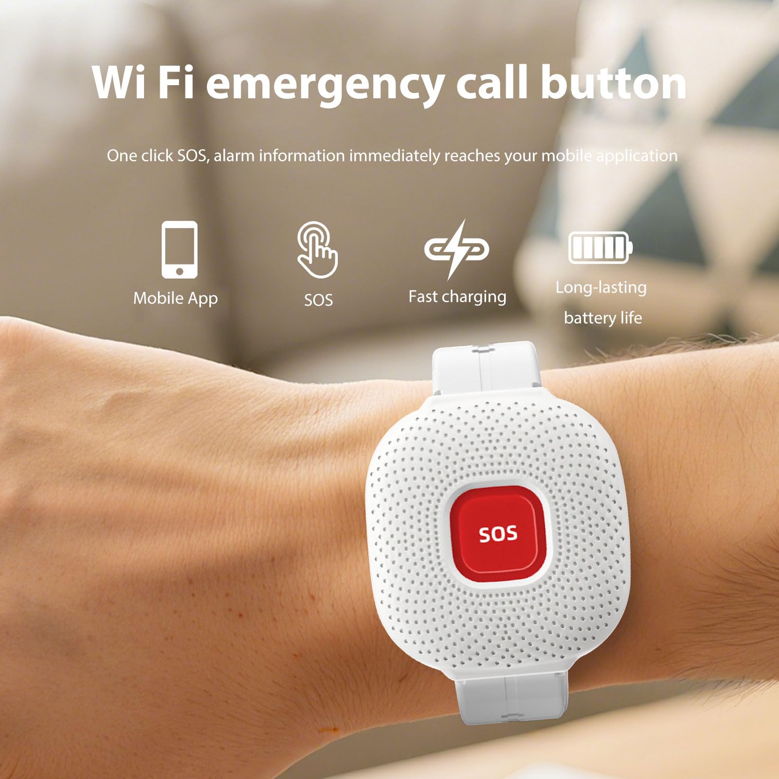 Denash Dispositif D'appel Multi-Fonction WiFi avec Système D'alarme SOS, Pager de Télévision âgée 2 Boutons D'appel 100 Pieds, écran LCD Hospital Infirmière Urgence