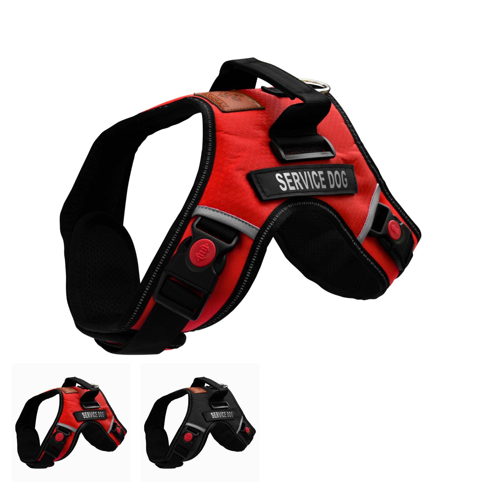 ALBCORPReflective Service Dog Vest Harness - Reflective - Woven Nylon, Neoprene Handle, Adjustable Straps, with Comfy Mesh Padding, and 2 Hook and Loop Removable Patches, Medium, Red