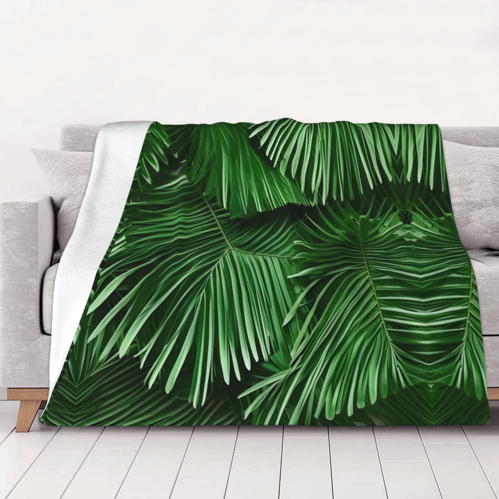 Couverture polaire anti-froid flanelle palmier verte grand lit toutes saisons