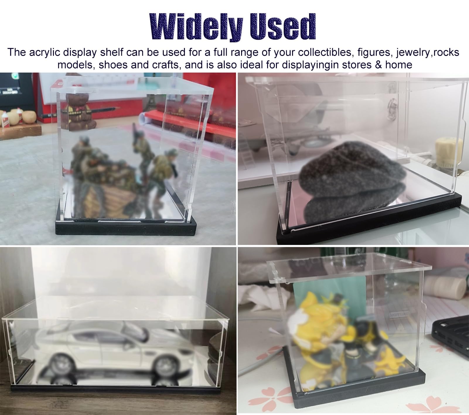Teca Plexiglass Espositore in Acrilico con Anta, Lunghezza 10-50 cm, Vetrina in Plastica con Design a Specchio, Vetrina Rettangolare Impilabile per Souvenir(L35xW35xH35cm/14x14x14)