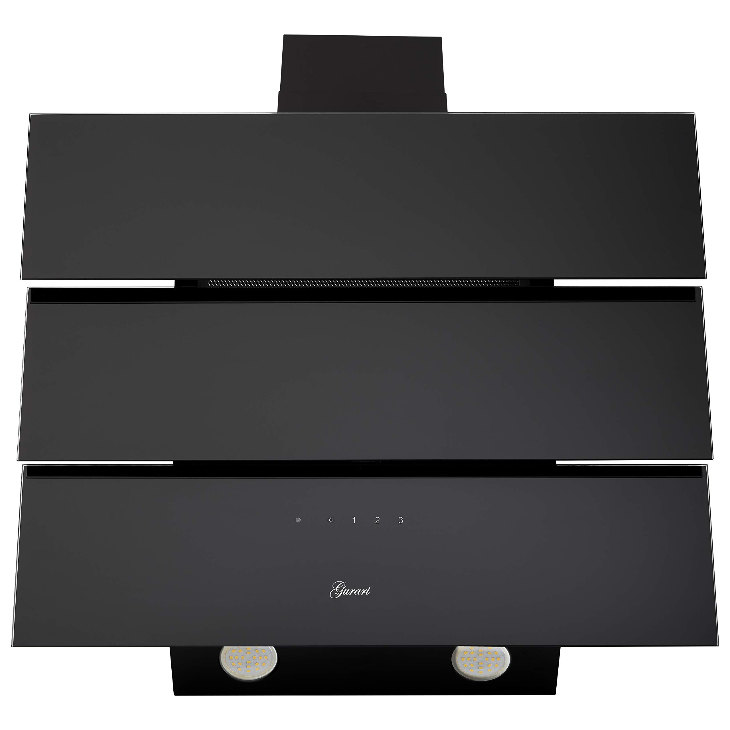 Gurari kopffrei Dunstabzugshaube 60 cm GCH D 267 BL.6 Prime Schwarz Glas | Wandhaube Umluft/Abluft | Abzugshaube 1000m³/h mit Fernbedienung (EEK A) | Randabsaugung, TouchControl, Timer