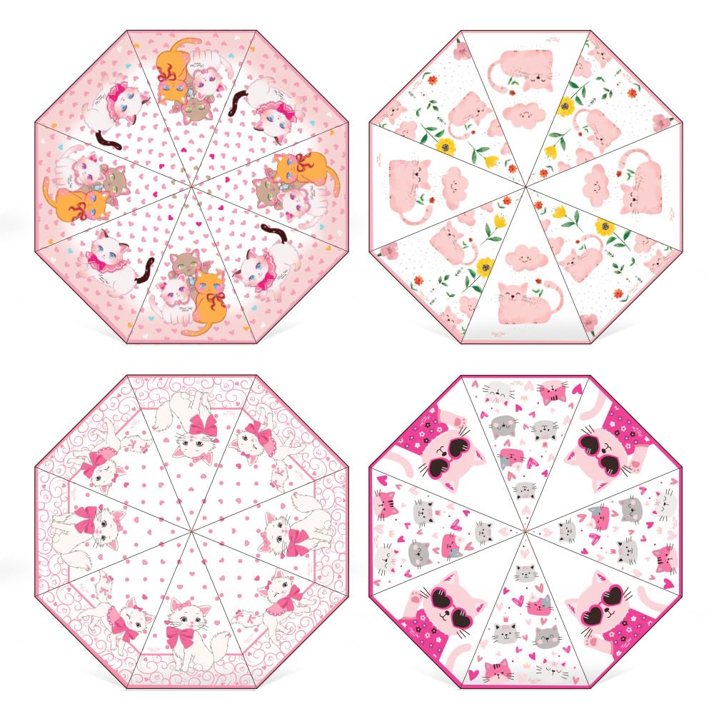 Chesoon Parapluie pour enfant Motif chat rose mignon Surface transparente en forme de bulle Toile bombée résistante au vent Filles âgées de 3 à 8 ans