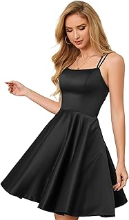 Homecoming Dresses for Teens Knee Length Spaghetti Strap with Pockets Satin Backless Prom Dress - Buy now