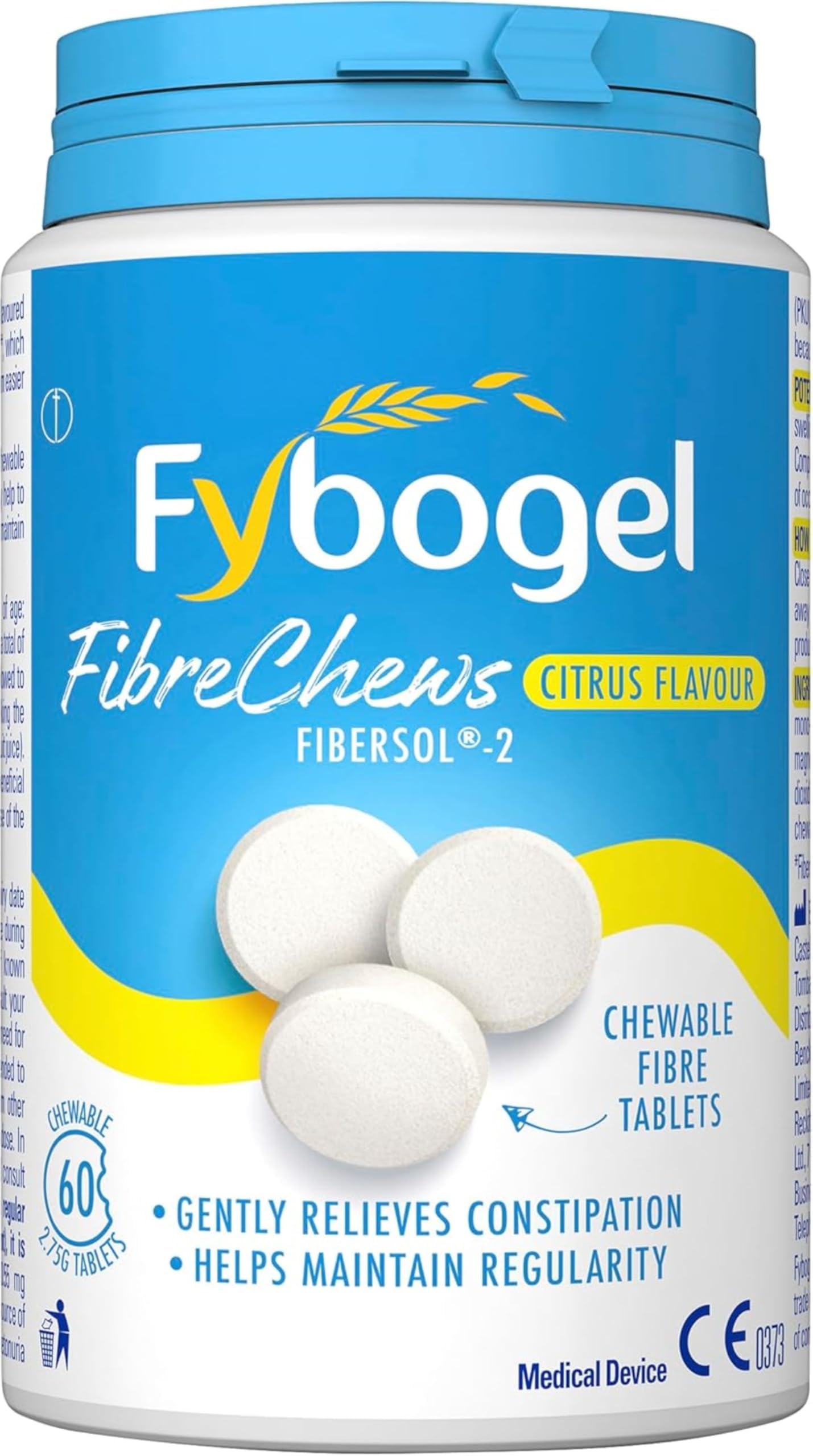 Fybogel Fibrechews Citrus - Fibre Chews, Citrus, 60 Tablets, Effective Constipation Relief, Maintains Regularity
