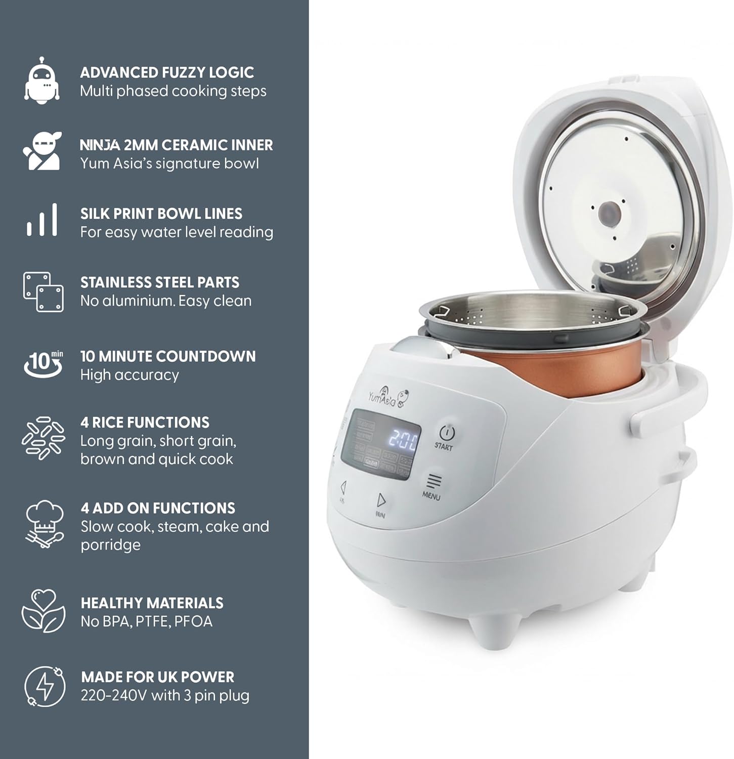 Yum Asia Yum Asia Panda Mini Rice Cooker With Ninja Ceramic Bowl and Advanced Fuzzy Logic… thumbnail 3
