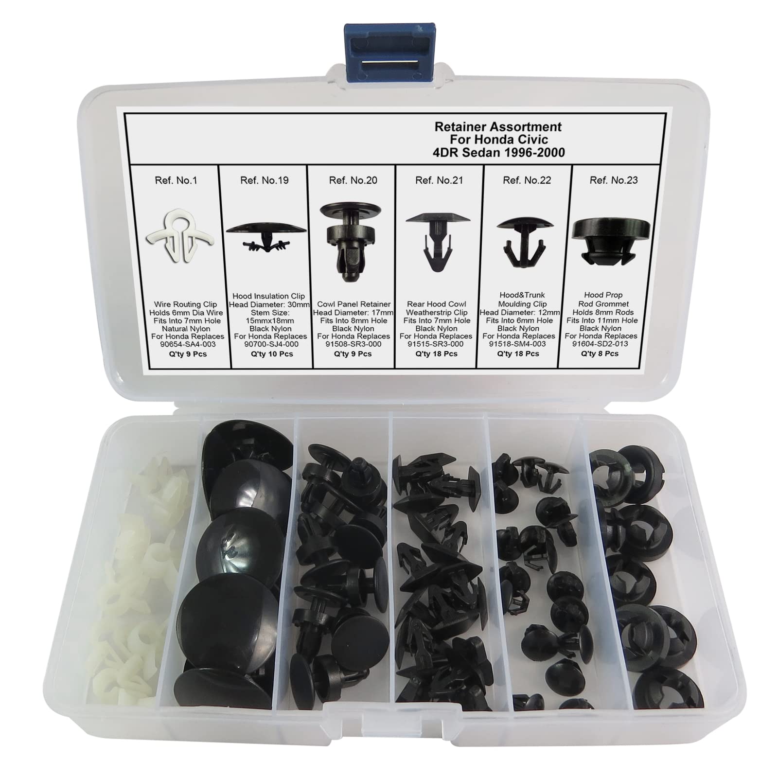 Woodzdon 72 Pcs with Box Hood Insulation Engine Cowl Top Weatherstrip Retainer Assortment Kit for Honda Civic Sedan 4DR 1996-2000 Wire Routing Clip