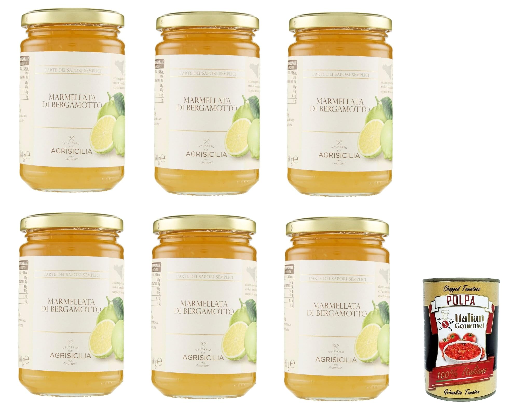 Italian Gourmet Bergamotte-Marmelade 6x 360g Polpa Gratis – Italienische Zitrusmarmelade, Fruchtaufstrich 2,16kg
