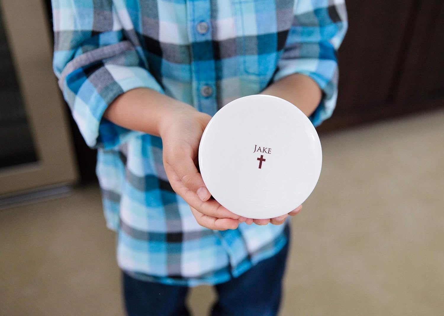 Susabella Personalized Baptism Gift, First Communion Gift or Confirmation Gift - with Have Adventures saying - Round Keepsake Box