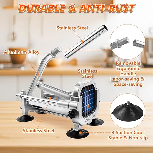 Miniatura 4 de Anatole Cortador profesional de papas fritas de acero inoxidable con cuchillas de 38 pulgadas y 12 pulgadas, cortador manual de papas vegetarianas,