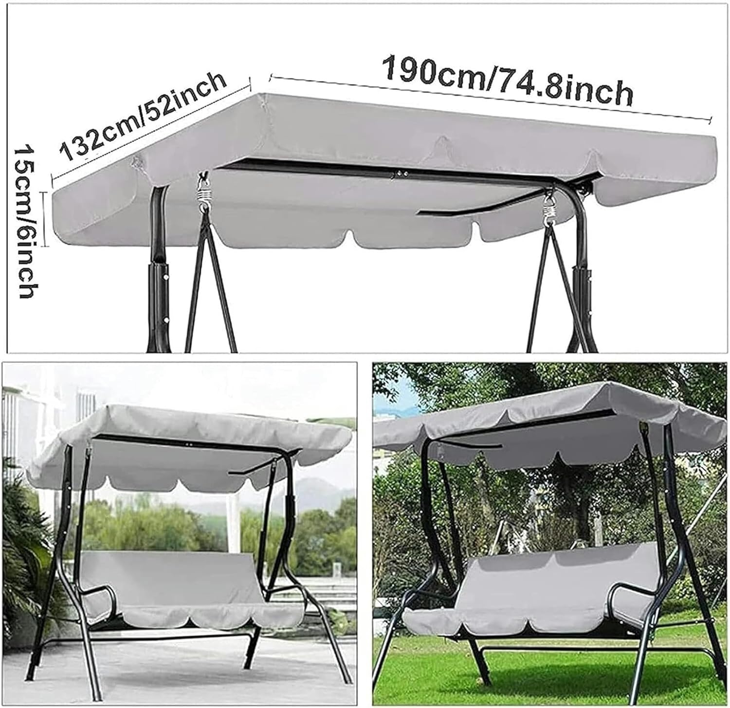 AMNOOL Patio Swing Canopy Replacement 2 Or 3 Seater Swing Canopy Cover Waterproof Sunshade UV Protection Outdoor Hammock Top Cover-1
