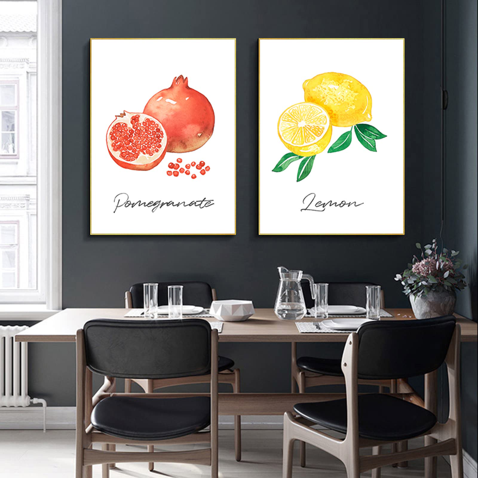 Decoración de pared de cocina pastoral Pintura en lienzo Impresión de arte de pared Juego de carteles de frutas Imágenes decorativas estéticas para decoración de sala de estar 250 cm (L) × 175 cm (H)