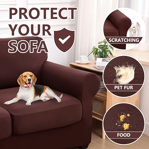 Miniatura 5 de hyha Fundas de sofá de 3 piezas para sofá de 2 cojines, fundas de sofá biplaza, fundas de sofá, fundas elásticas lavables para sofá biplaza con