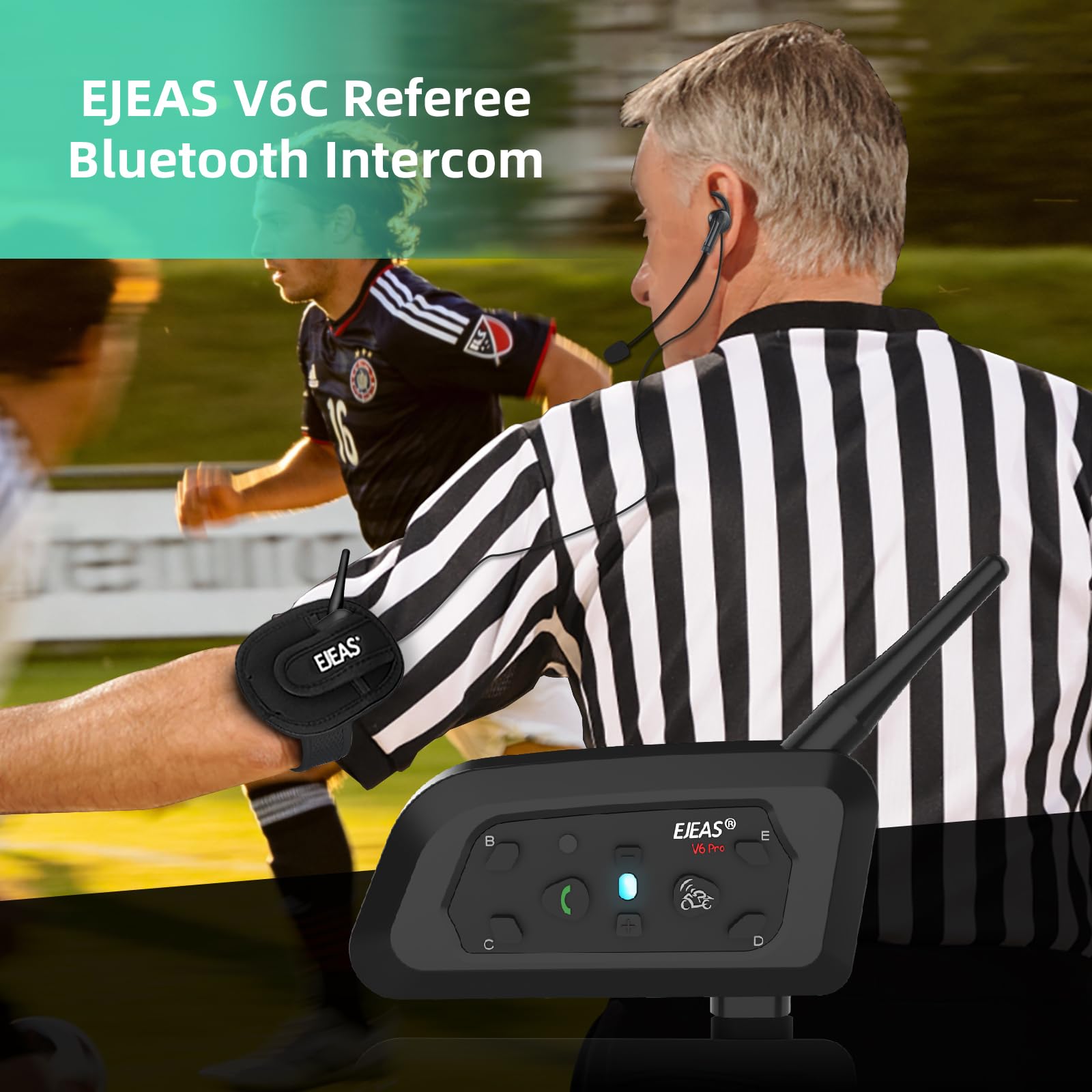 EJEAS V6C Fußball Schiedsrichter Bluetooth Intercom Headset mit CVC Rauschunterdrückung und Armtasche für 2 Schiedsrichter Intercom (2 Packung)