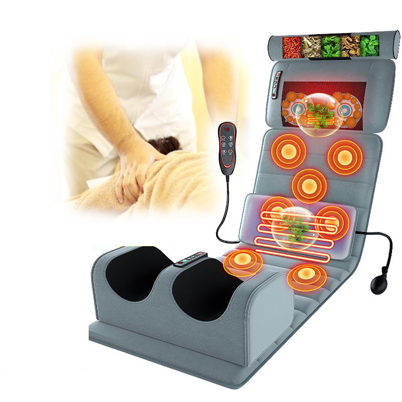 Cuscino riscaldante pieghevole multifunzione con 9 modalità di massaggio/3 modalità di temporizzazione, cuscinetto per massaggio Shiatsu con 10 motori vibranti per alleviare il dolore a schiena, coll