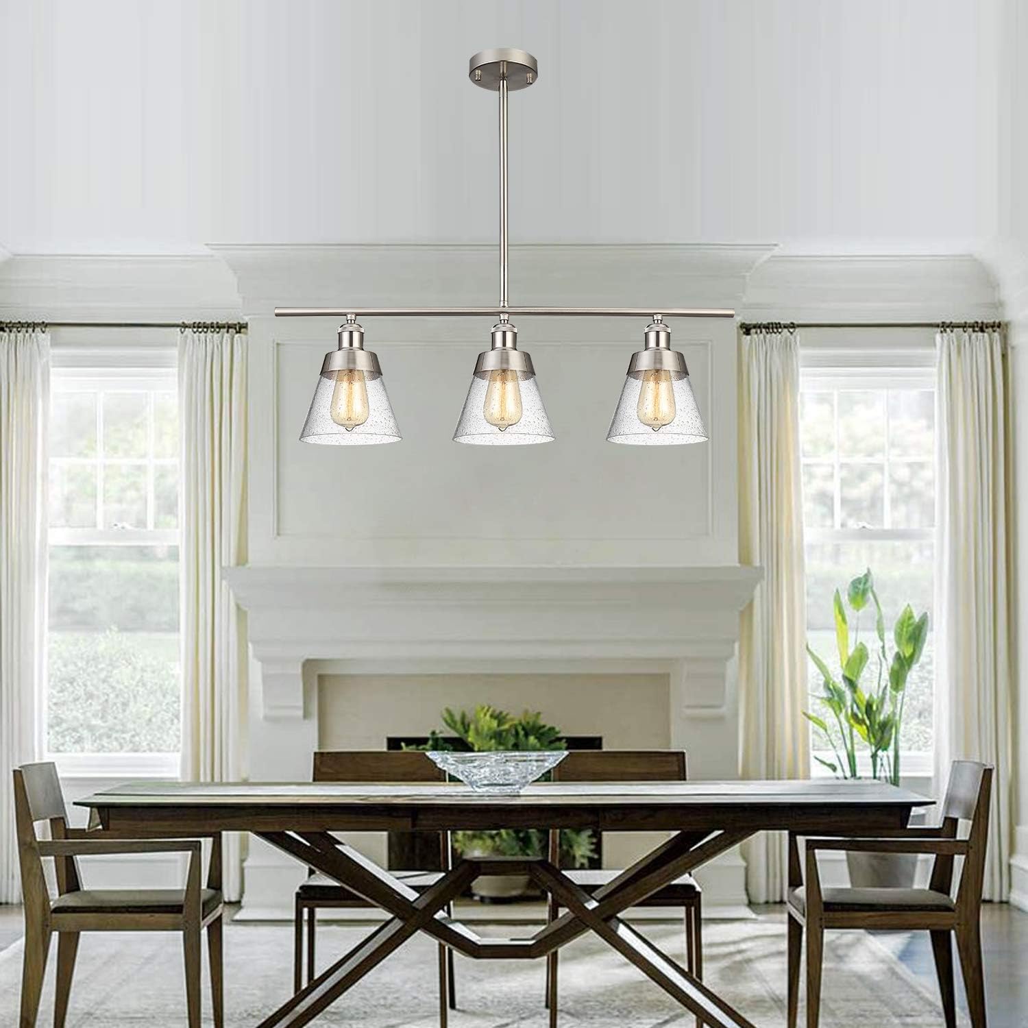 Best Promo Modern Brushed Nickel Kitchen Island Lighting, Clear Seeded Glass Linear Chandelier, 3 Lights Pendant Light Fixture for Kitchen Island Dining Room Authentic Crazy Deals Modern Brushed Nickel Kitchen Island Lighting, Clear Seeded Glass Linear Chandelier, 3 Lights Pendant Light Fixture for Kitchen Island Dining Room