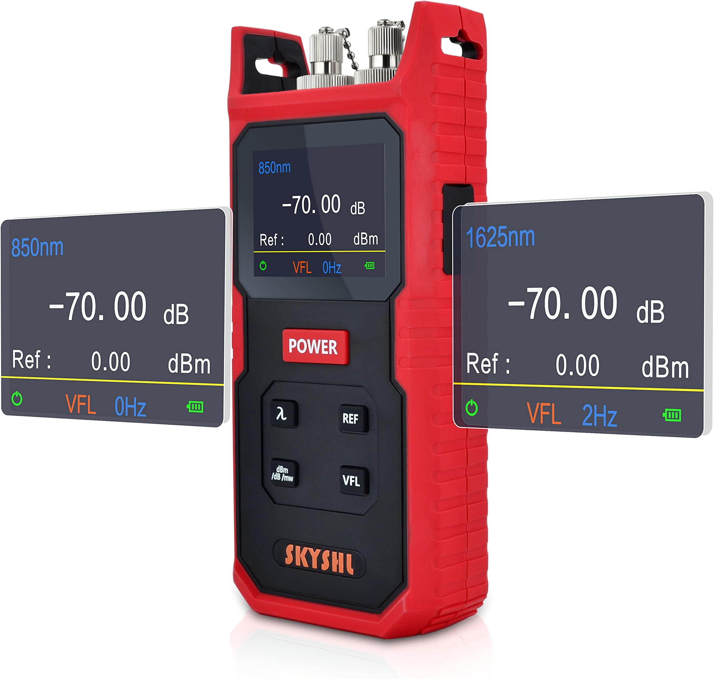 SKYSHL 800nm~1700nm -70~+8dBm Portable FTTH Optical Fiber Power Meter(Built-in VFL) with 2.5mm Universal Connector,SC,FC,LC UPC Adapter and Color Screen(SS101PVA)