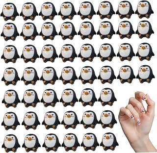 Mini Penguins 50Pcs 0.4 Inch Adorable & Cartoon Mini Penguin Figurines DIY Friendly Decorative Resin Animals for Micro Landscape, Dollhouse, Nail Art