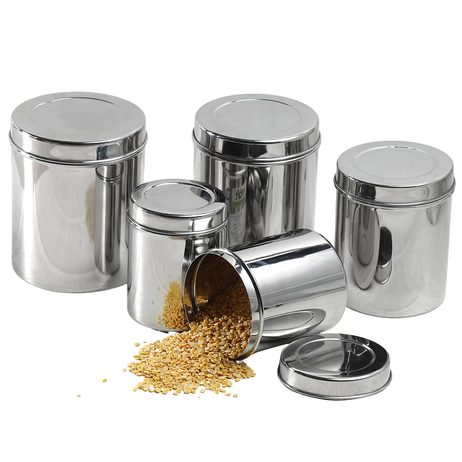 Vinod Kraft Stainless Steel Ubha Dabba Set of 5 Pcs | 1.2, 1.6, 2.1, 2.3, and 3.3 Litres | Canisters Set | Kitchen Storage Containers Set | Food Grade | 2 Year Warranty - Silver (B08PKMWQL2) Amazon Price History, Amazon Price Tracker