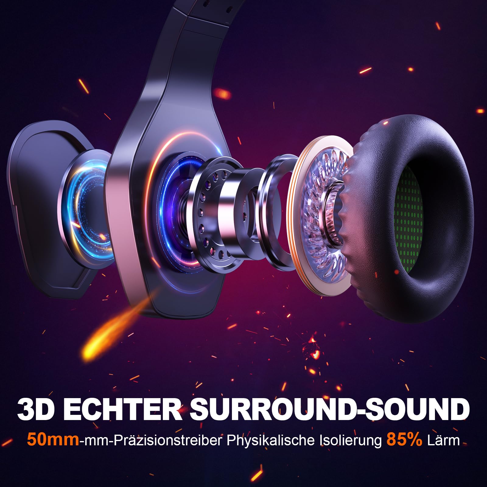 Krysenix PG1 RGB Gaming Headset für PS4, PS5, PC, Nintendo Switch, Xbox one, Headset mit Mikrofon, Gaming Kopfhörer mit Mikrofon, Noise Cancelling Kopfhörer mit 3.5mm Klinke Schwarz/Grün