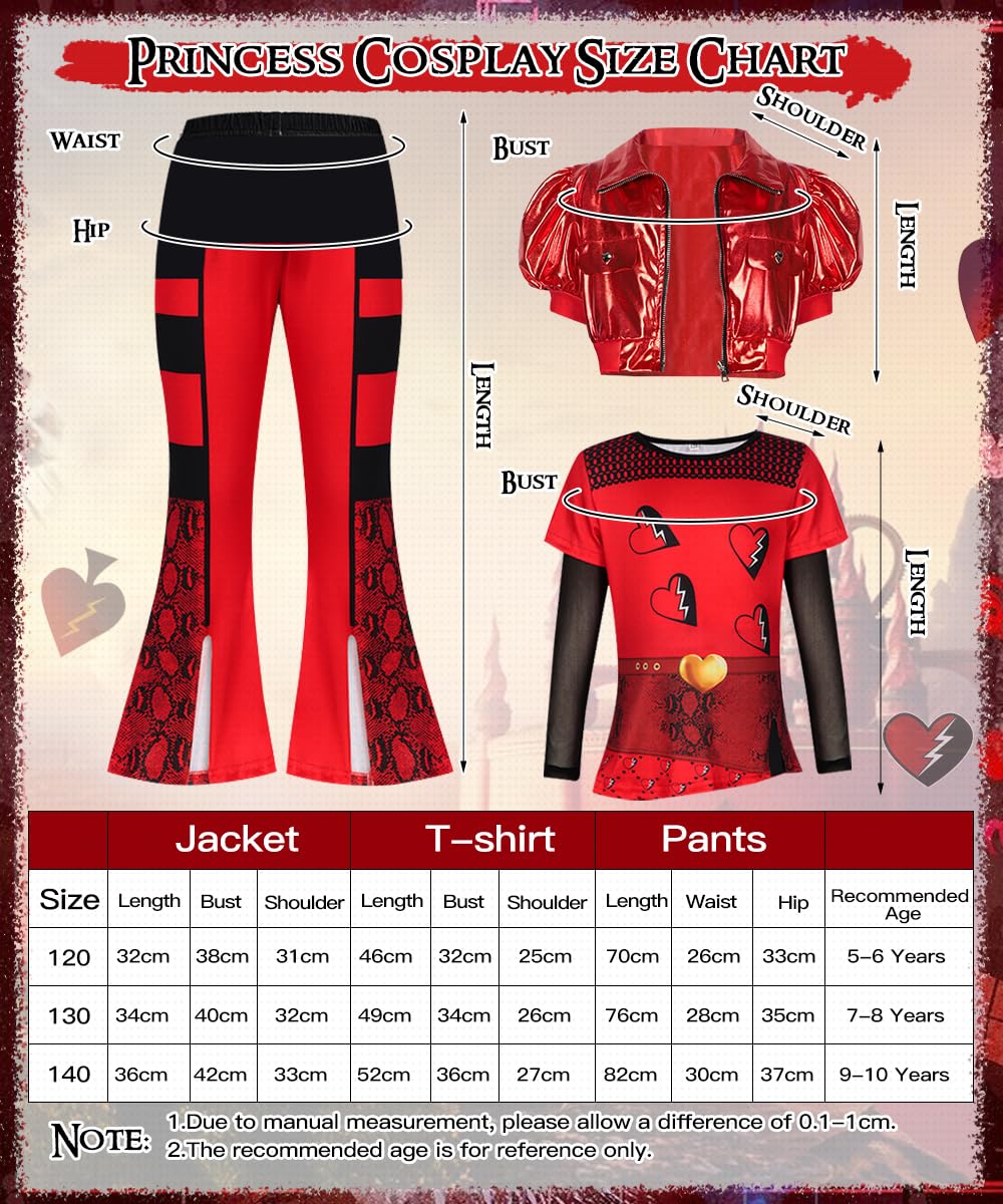 Costume Rise of Red Bambina, Vestito Rise of Red con Giacca Camicia Pantaloni Parrucca, Regalo per Bambino, Costume Rosso per Halloween Carnevale Cosplay