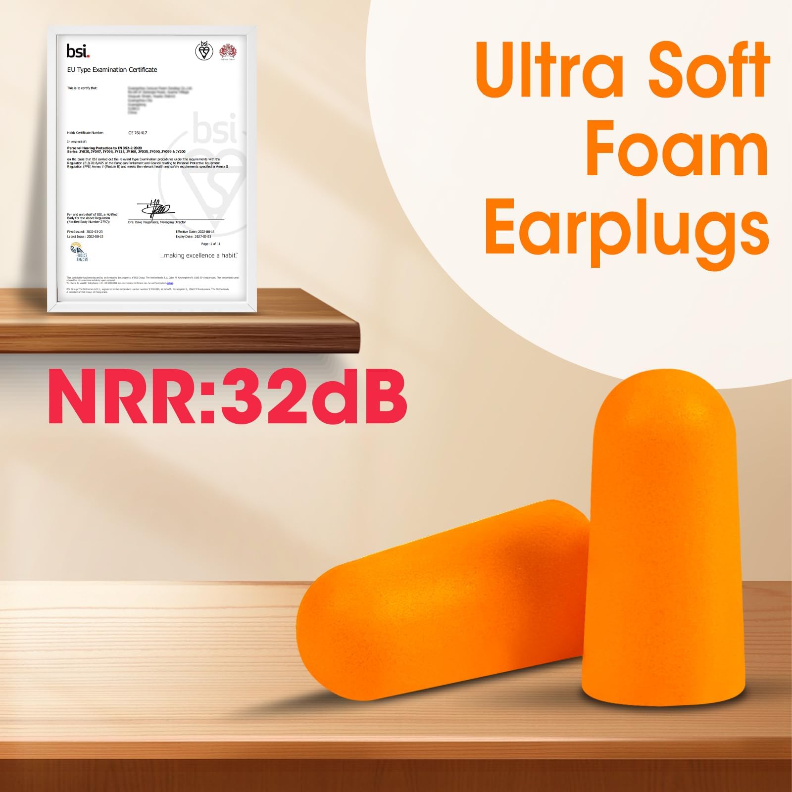 AZEN 200 pares de tapones para los oídos, tapones para los oídos de espuma suave NRR 32dB para dormir con cancelación de ruido, tapones para los oídos (naranja)
