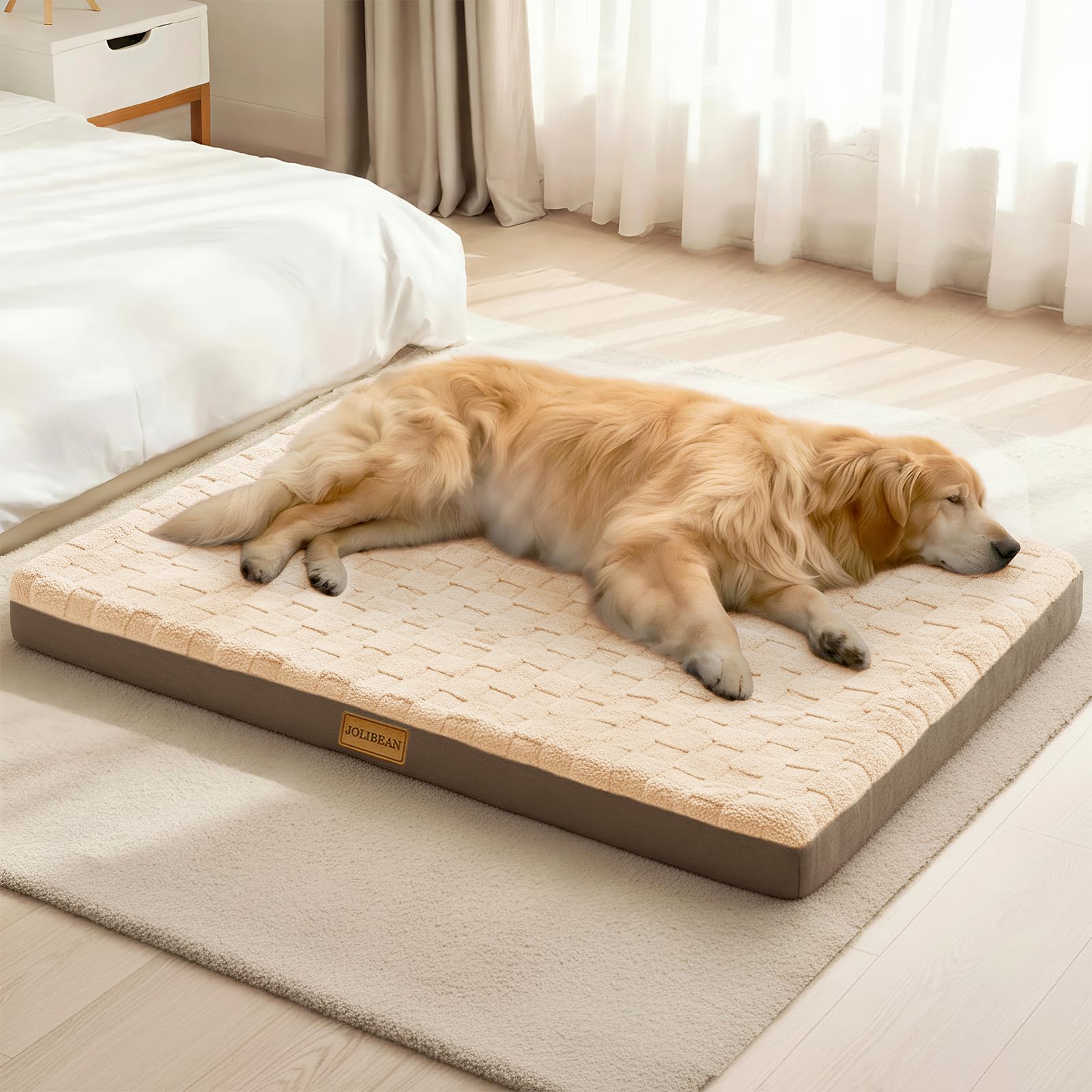 Jolibean Orthopedic Dog Bed Large Sized Dog 91X61cm, Waterproof Soft Comfortable Egg Crate Foam Large Pet Beds Crate Mat with Removable Washable Cover and Nonskid Bottom, Brown โ image 1