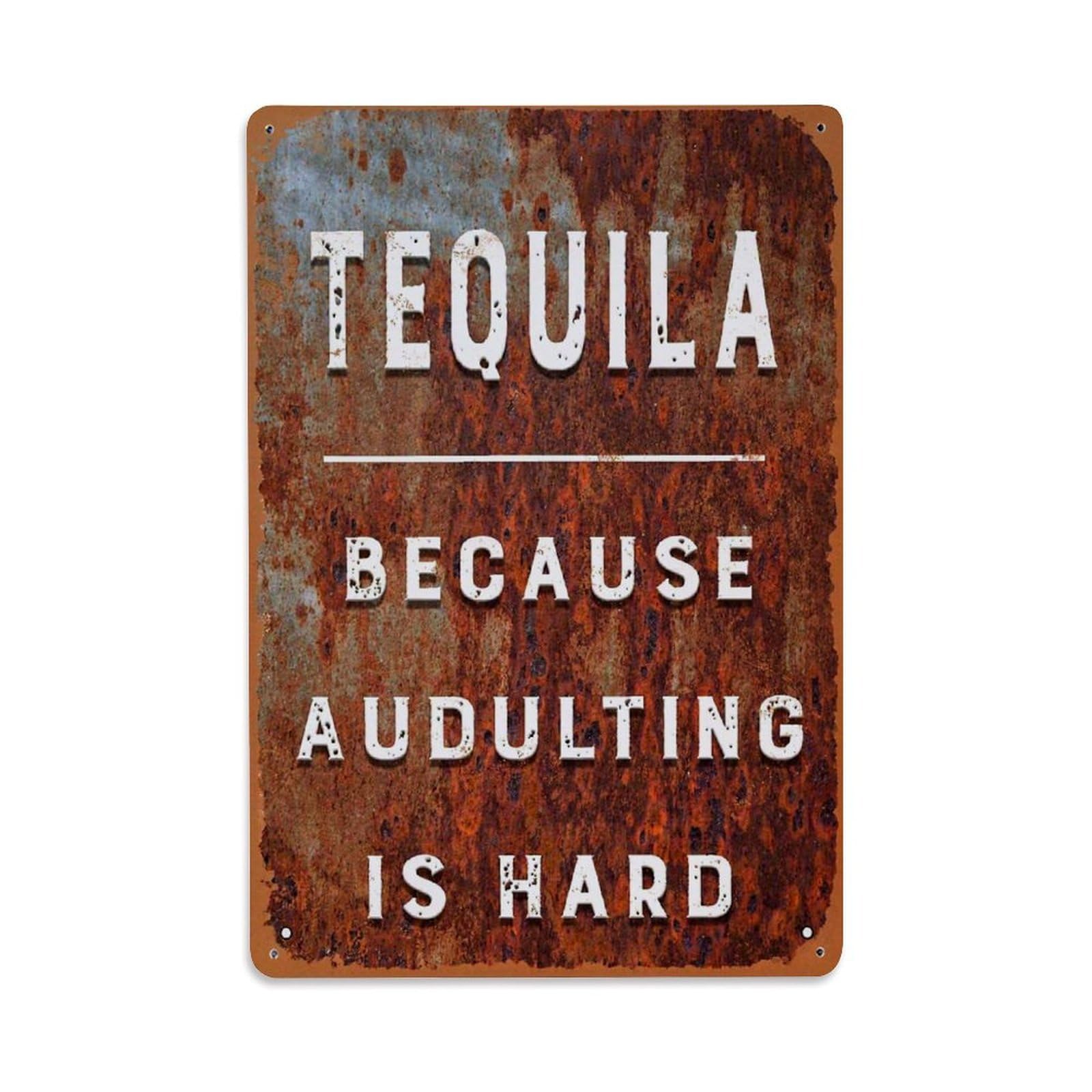 Jdfenggu Vintage Tequila Because Adulting Is Hard Retro Metal Tin Sign, Decor Art Poster For Bar, Home, Man Cave, Kitchen, Laundry Room Gift 8X12inch