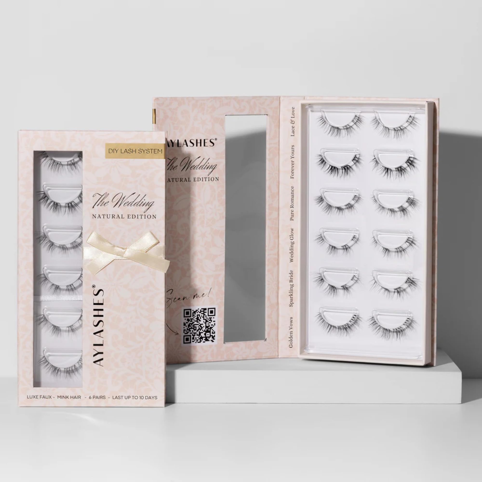 AYLASHES The Wedding Natural Edition DIY Wimpernextensions Limited Edition 6 Paar Wimpernextensions für natürliche Braut-Looks von Doll-Eyes bis Cat-Eyes mit bis zu 7 Tage Halt