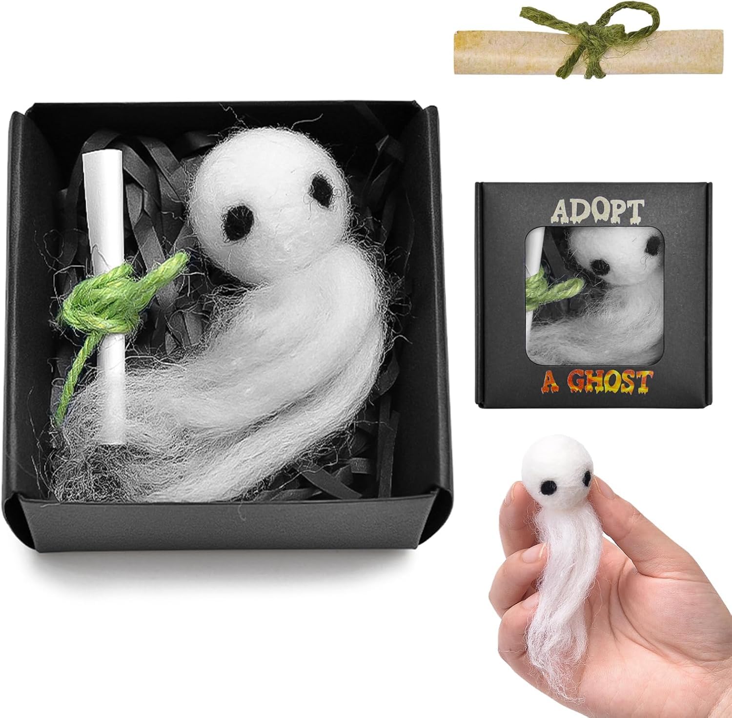 HshDUti Adopt A Ghost, Super Cute Little Pocket Ghost with A Tiny Scroll, Creative Gift for Ghost Stories, Spooky Movies, Halloween Decoration Lovers Halloween Themed Decorative White