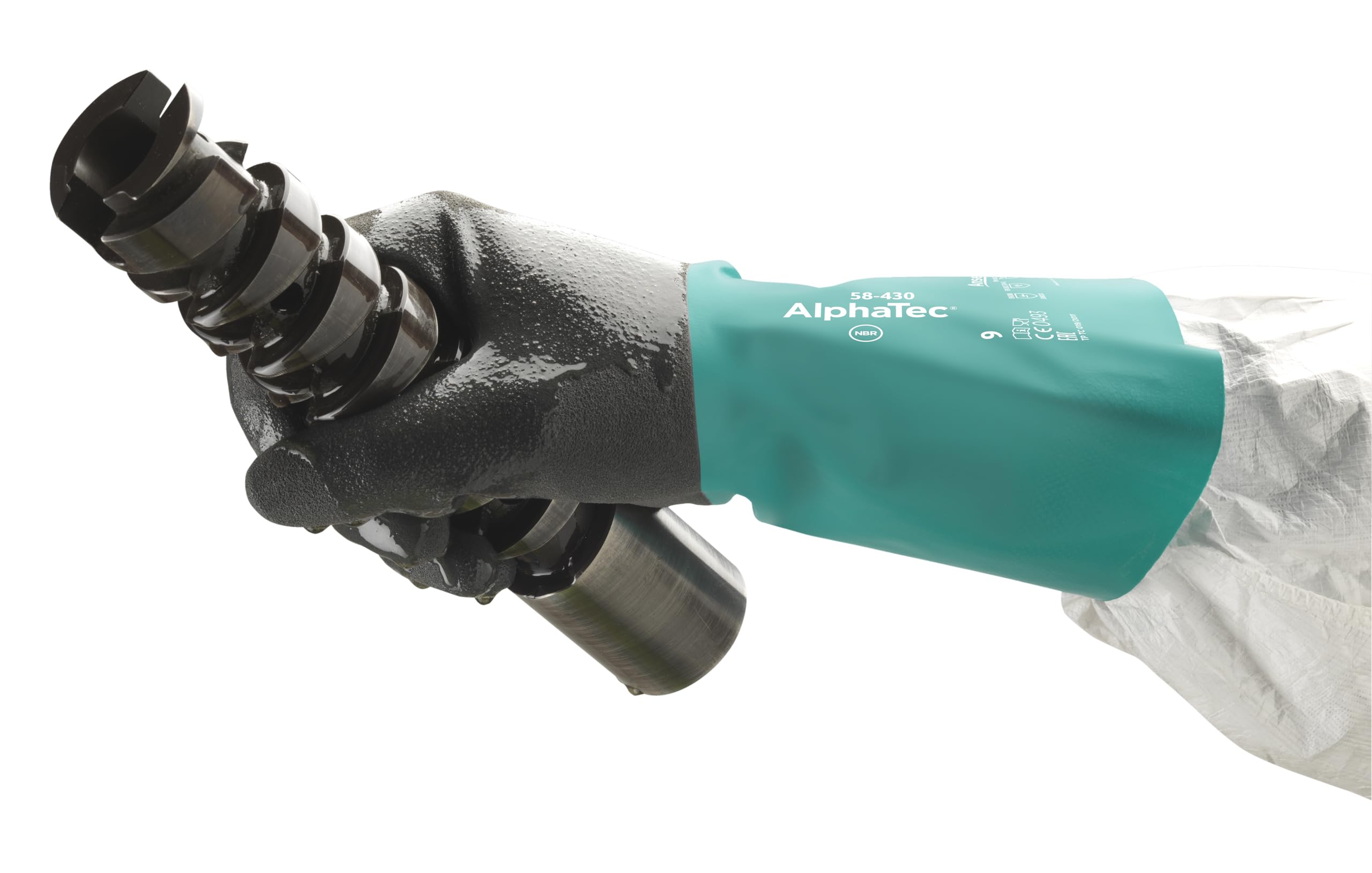 Ansell AlphaTec 58-430 Chemikalien-Nitril Arbeitshandschuhe, Hochleistungsfähige Nitrilmischung, Latexfrei-Handschuh Damen Herren, Grün, Größe M (12 Paar)