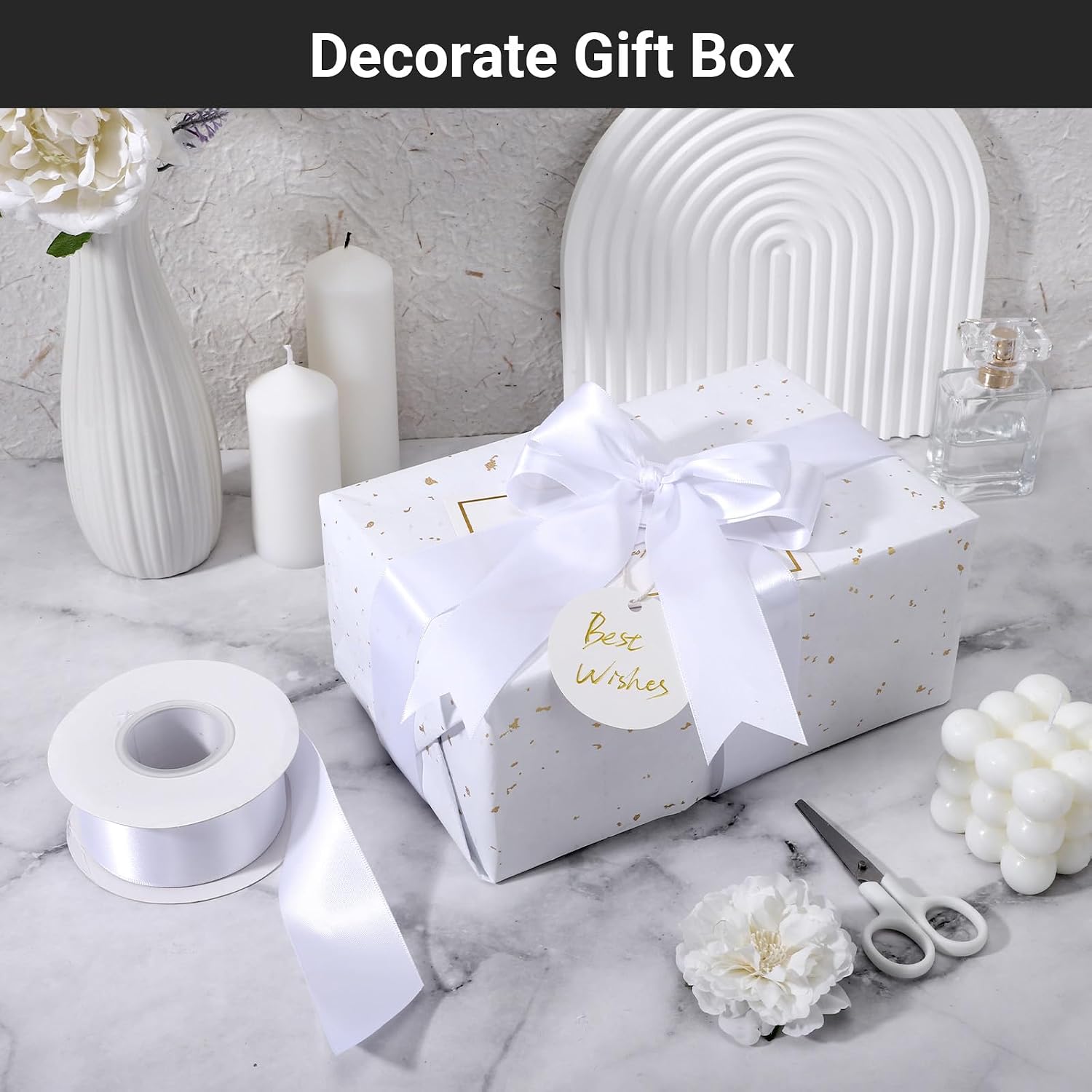 EUSOAR White Ribbon, 1 Roll 1 1/2 inch x 25 Yd Fabric Double Faced Satin Ribbon, Wedding Silk Ribbons for Crafts Gift Wrapping Flower Bouquet Handmade Invitation Party Decor Shower Bows DIY Sewing