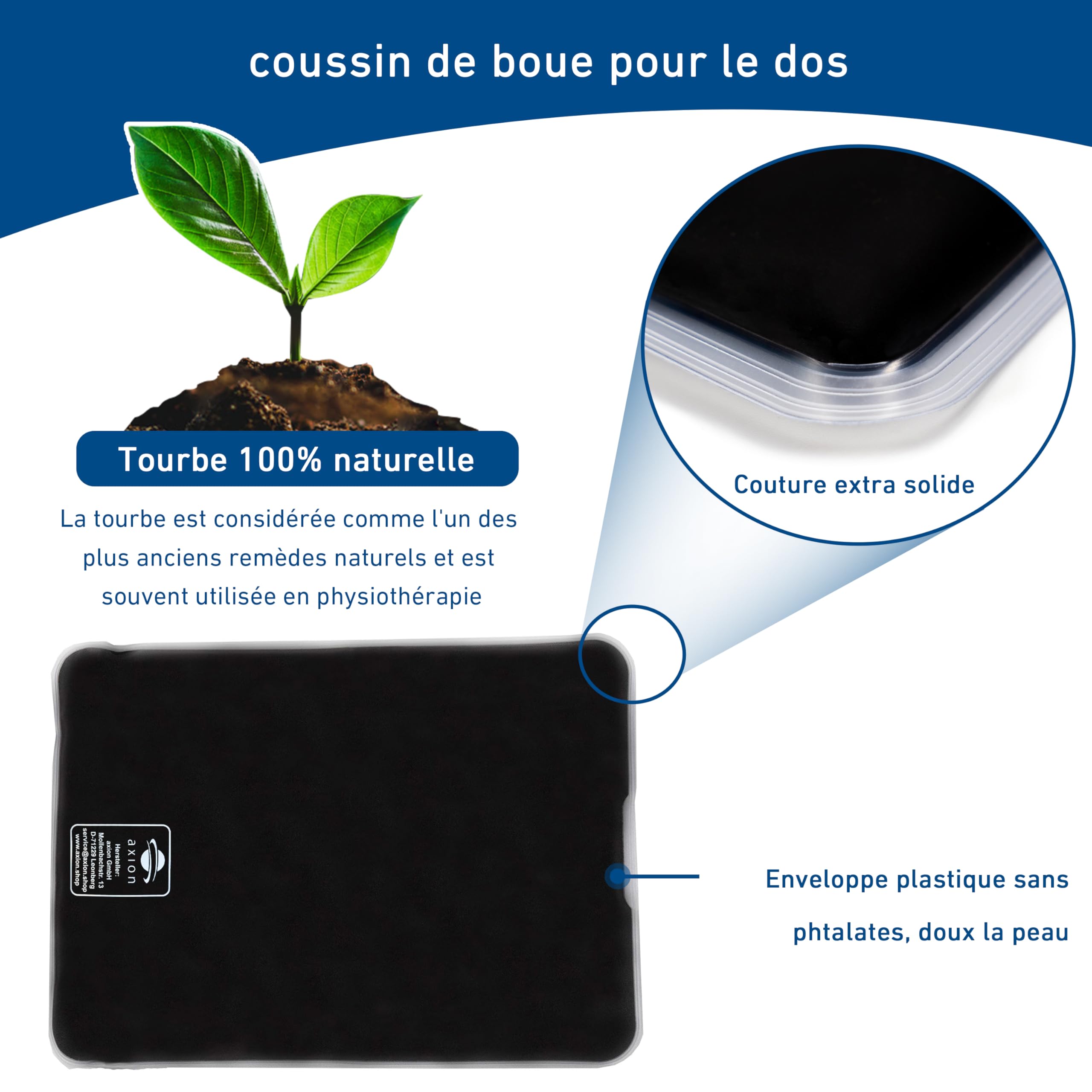 Bouillotte à la tourbe axion | Grand coussin chauffant pour micro-ondes | Taille rectangulaire 30x40 cm | Chaud/Froid