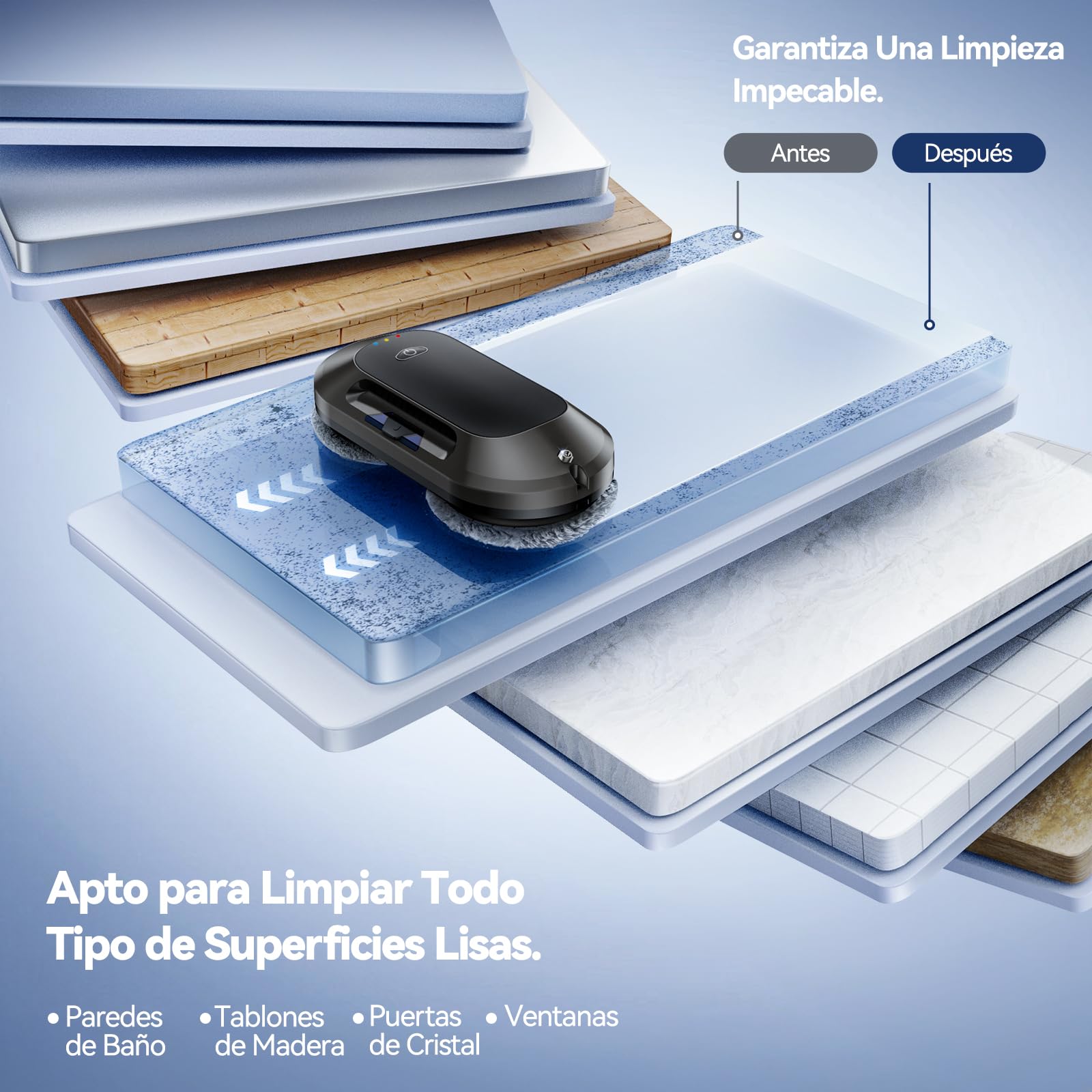 Robot limpiacristales con Función de Pulverización, Succión Turbo de 6500 Pa, 3 Modos de Limpieza y navegación Inteligente para una Limpieza eficaz de Ventanas, Modelo: W23D